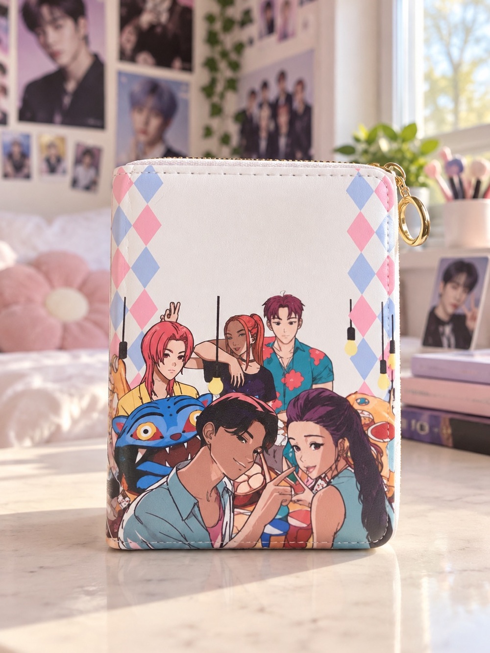 KPOP Demon Hunters Character Wallet – White Pink & Blue Zip-Around
